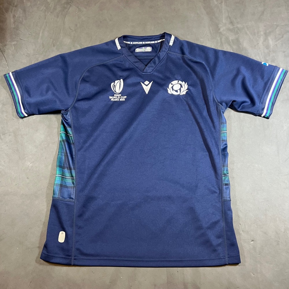 Macron Scotland Rugby World Cup 2023 Jersey Mens 2XL Navy Blue Tartan